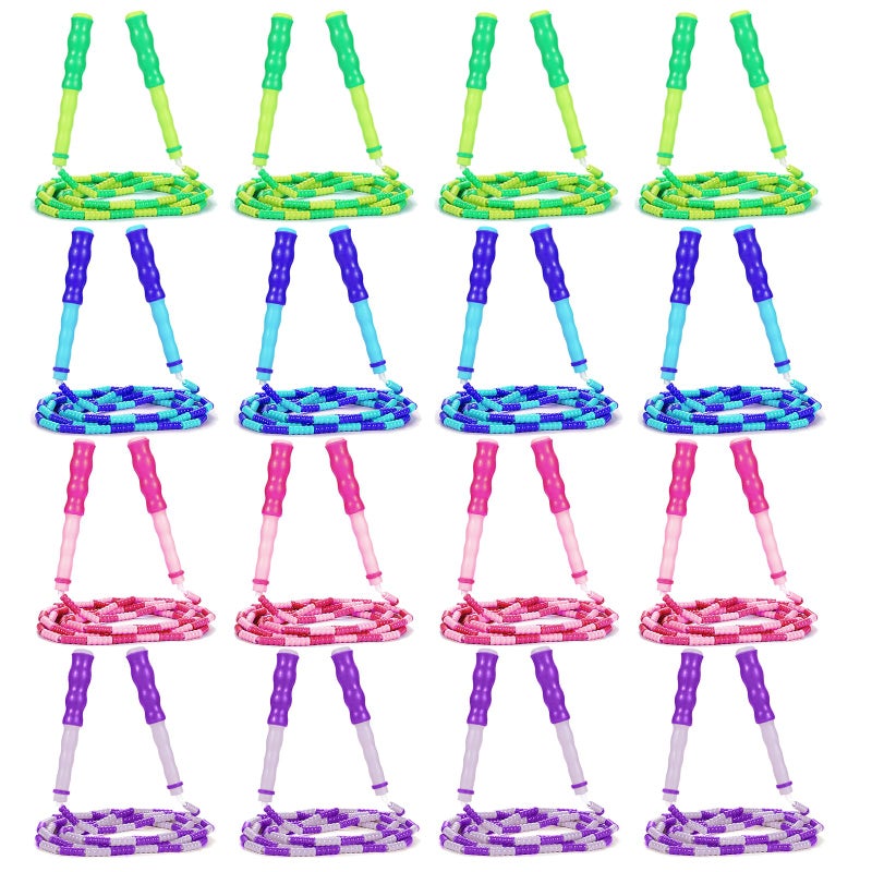 Supertrip Jump Rope Kids - 16 Pack Soft Beaded Skipping Rope Adjustable Tangle-Free Segmented Jumping Rope for Children and Students (4Blue-4Purple-4Pink-4Green) - Image 1